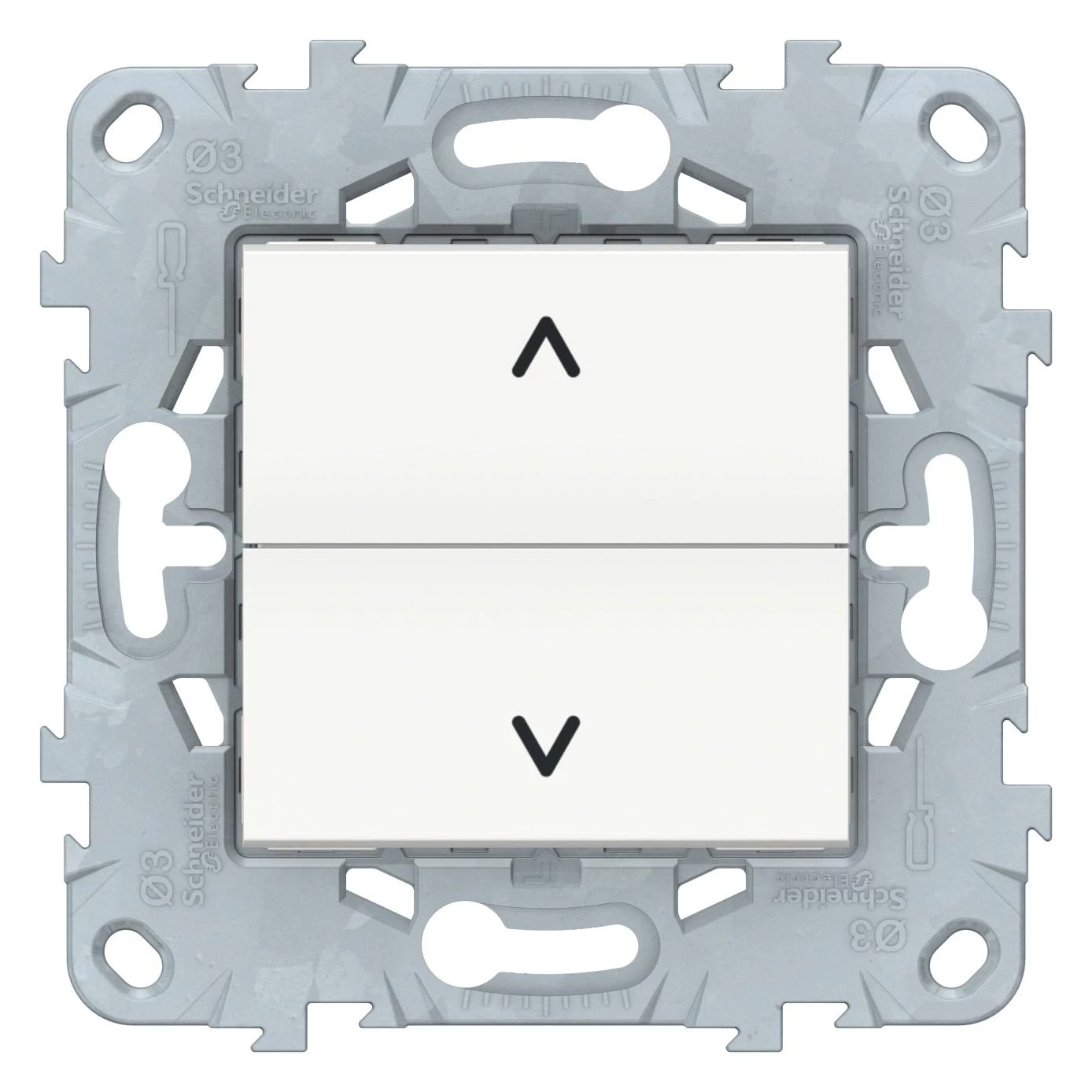  артикул NU520718 название Выключатель для жалюзи (рольставней) кнопочный , Белый, серия Unica New, Schneider Electric